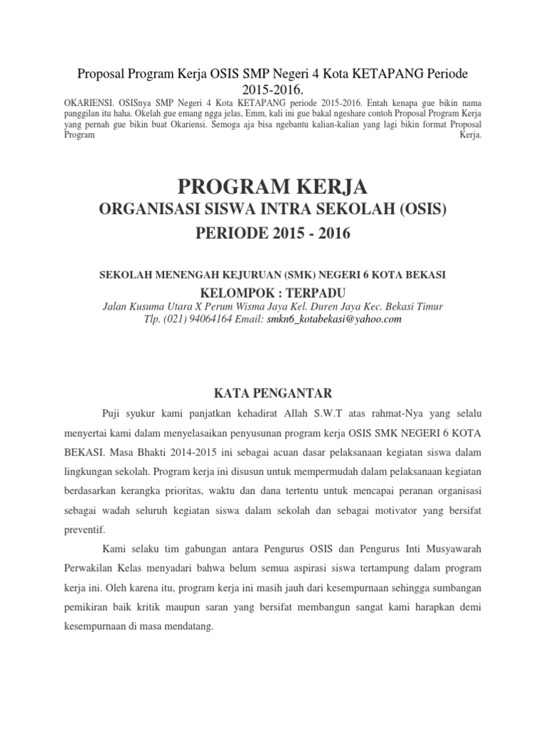 Proposal Program Kerja Osis Smp Negeri 4 Kota Ketapang Periode 2015