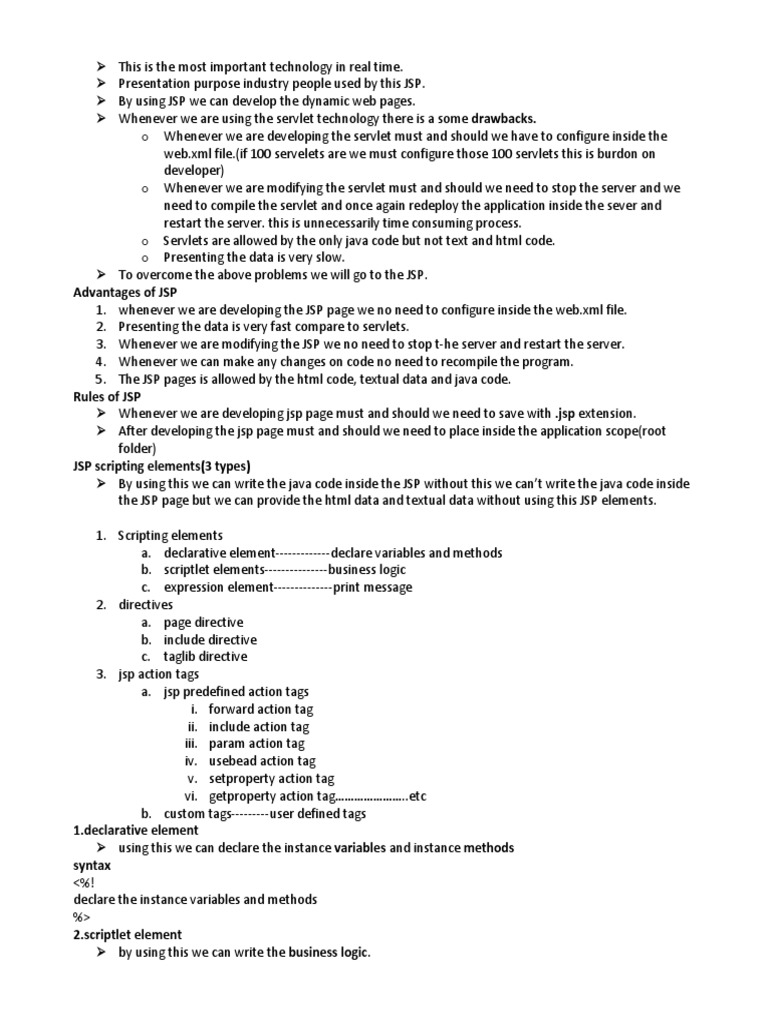 Advantages of JSP | PDF | Java Server Pages | Java Servlet