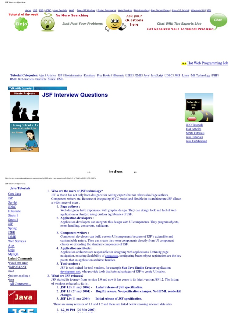 JSF Interview Questions: Tutorial Categories | PDF | Java Server Faces ...