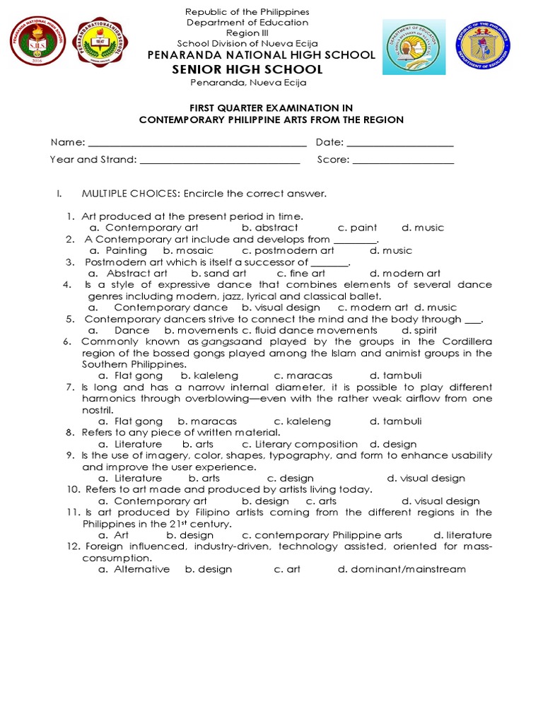 Third Quarter Examination in Contemporary Arts Fine Art Philippines