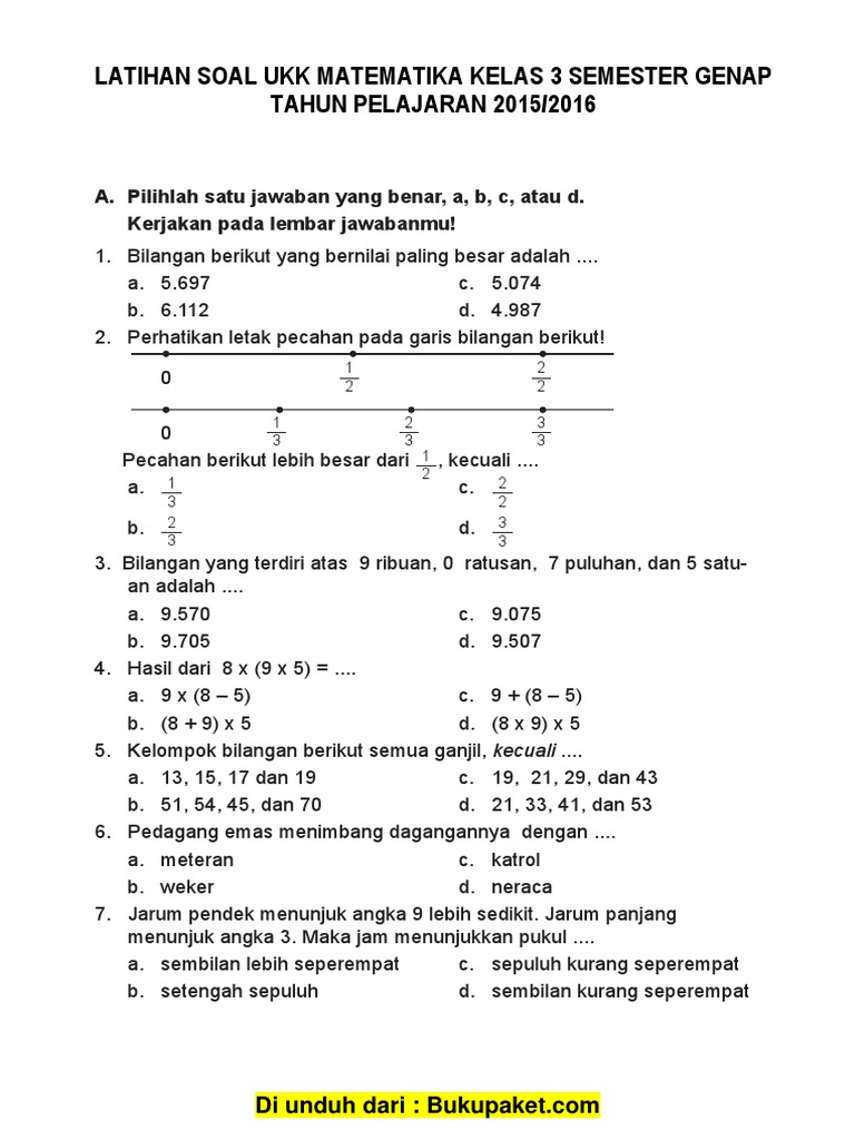 Soal Ukk Matematika Kelas 3