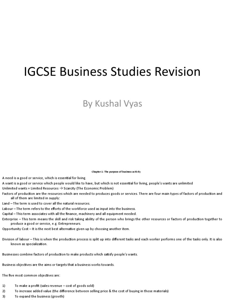 IGCSE Business Studies Revision