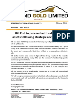 Hill End To Proceed With Sale of Gold Assets Following Strategic Review by PCF