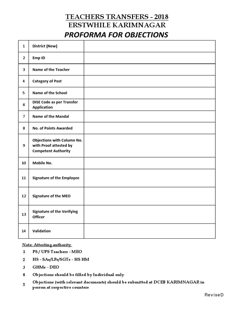 Teacher Transfer Objections Form | PDF