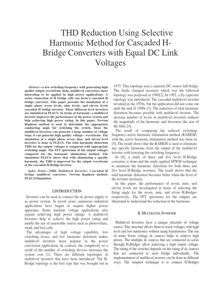THD Reduction in Cascaded H-Bridge Inverters | PDF | Power Inverter ...