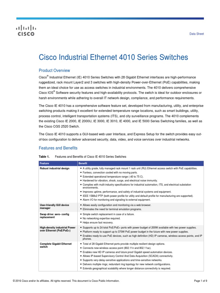 Cisco Industrial 4010 Series Switches Product Overview PDF