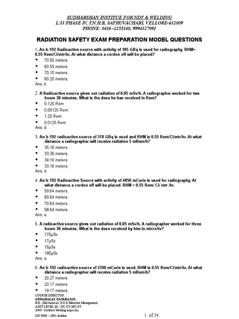 Radiation Safety Exam Preparation Model Questions Radiation Protection Ionizing Radiation