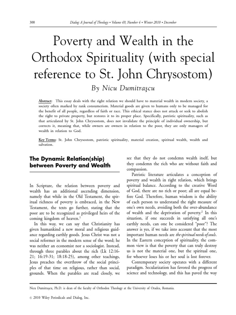 Poverty and Wealth in The Orthodox Spirituality (With Special Reference ...