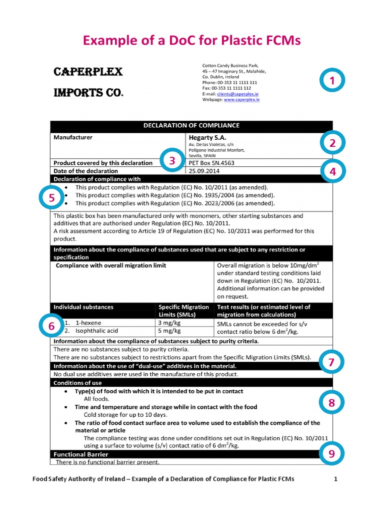 Example of A Doc For Plastic Fcms | PDF | Plastic | Regulatory Compliance