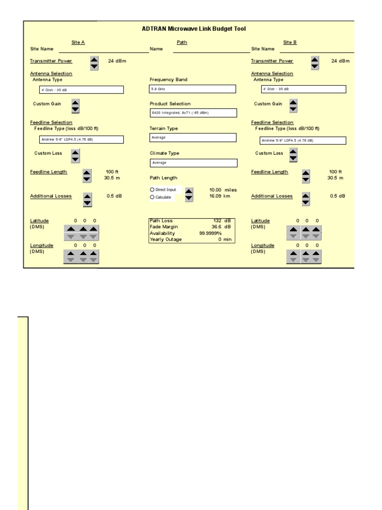 ADTRAN Microwave Link Budget Tool: Antenna Type Antenna Type | PDF