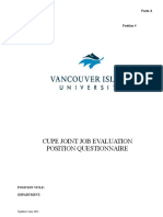 Cupe Joint Job Evaluation Position Questionnaire: Form 3