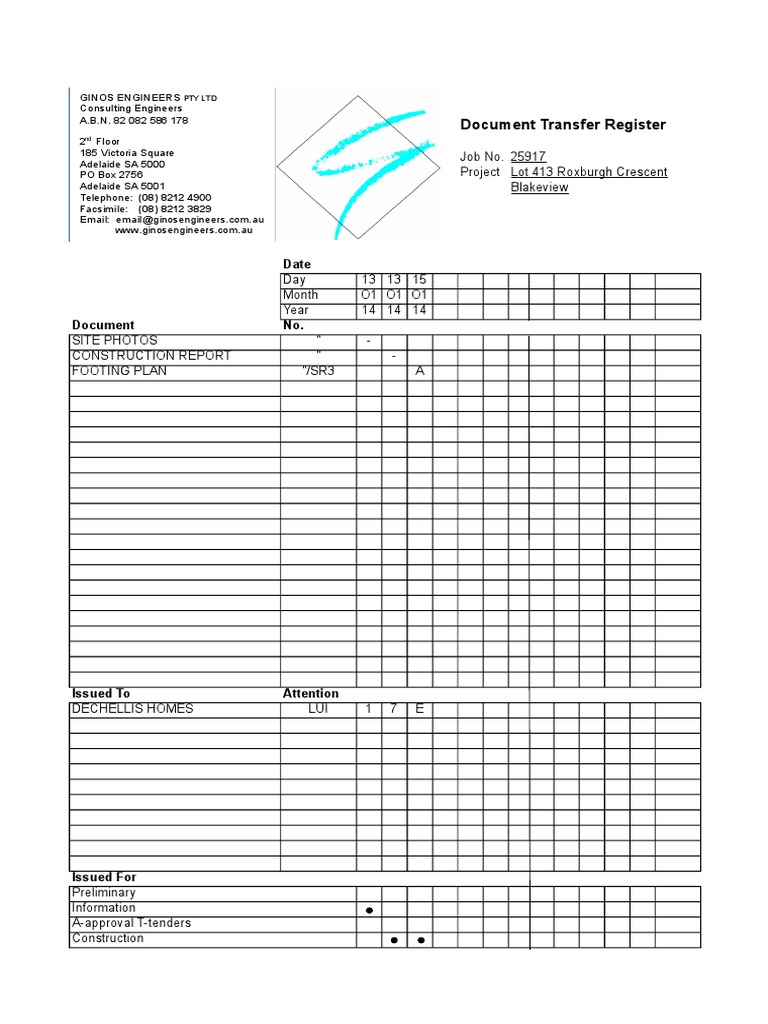 Document Transfer Register 25917 | PDF