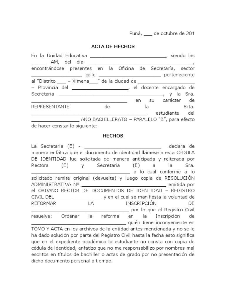 Acta de Hechos  Copia  Gobierno  Política