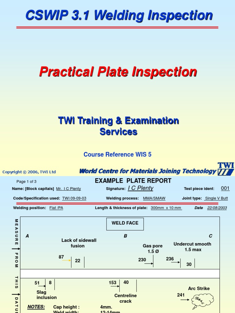 CSWIP 3.1 Welding Inspection Report | PDF | Welding | Construction