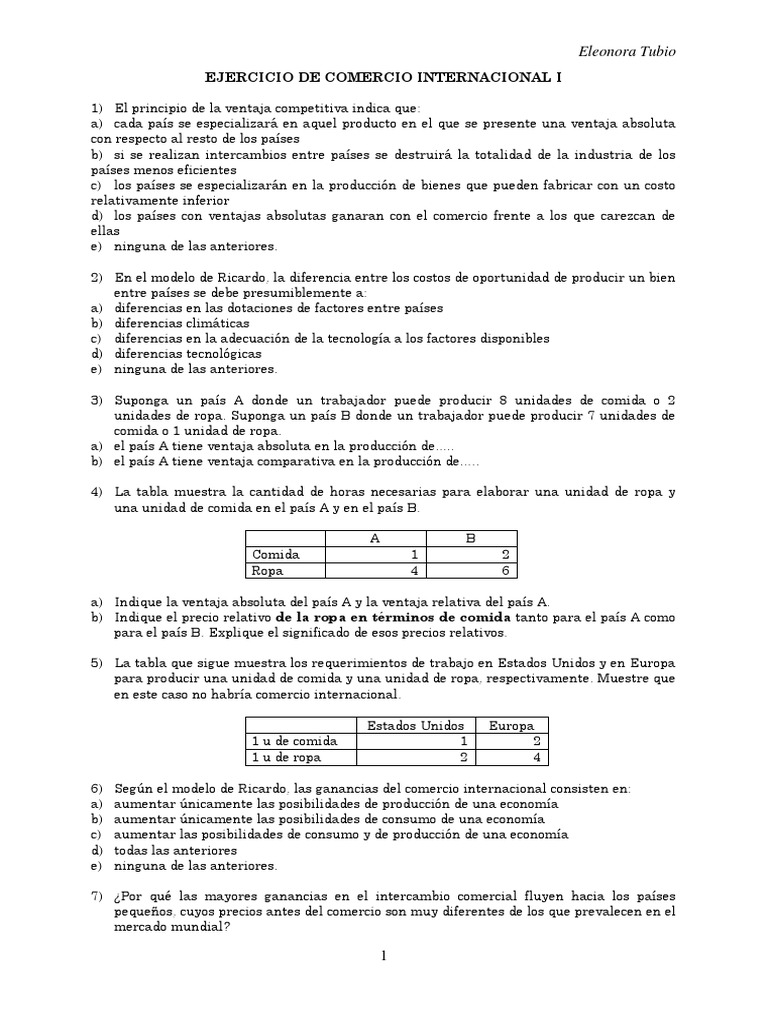 2018 - Ejercicios de Comercio Internacional I | PDF | Oferta y demanda ...