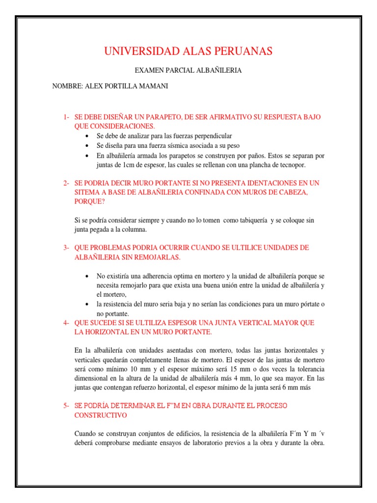 Examen Teorico Practico Pdf Albañilería Doblar
