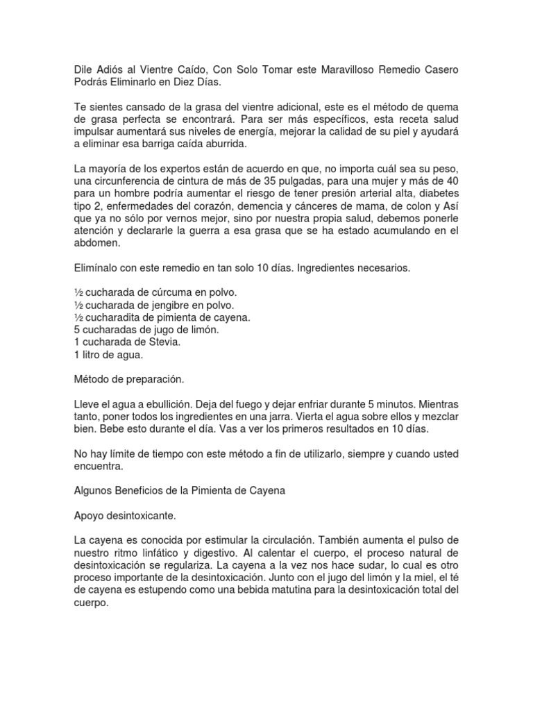 Dile Adiós Al Vientre Caído, PDF, Pimienta de cayena