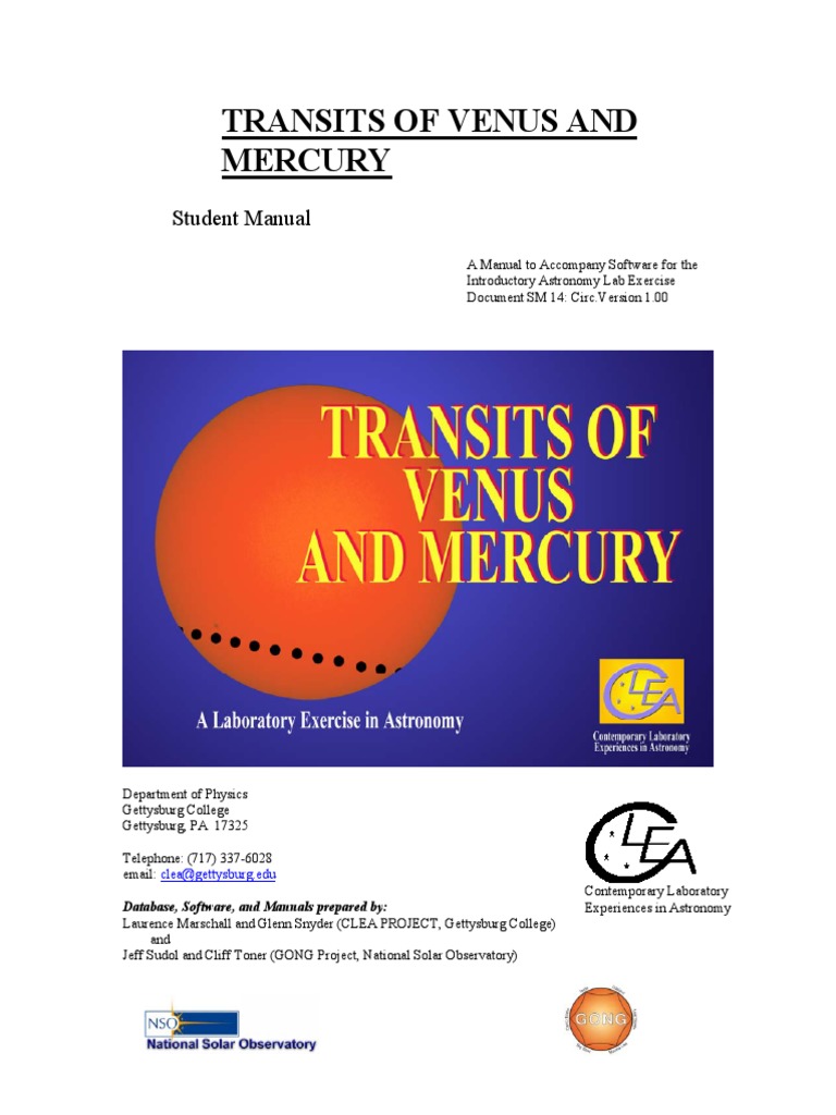 Transits of Venus and Mercury: Student Manual | PDF | Astronomical Unit ...