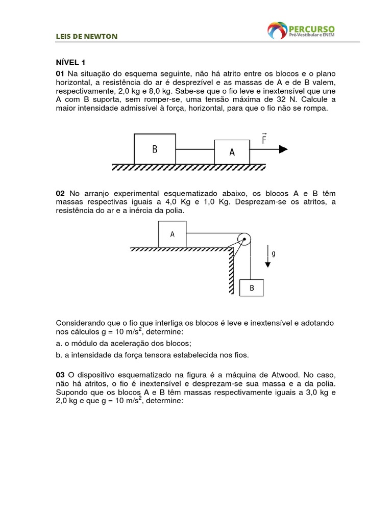 Exercícios sobre Leis de Newton | PDF | Leis do Movimento de Newton | Força