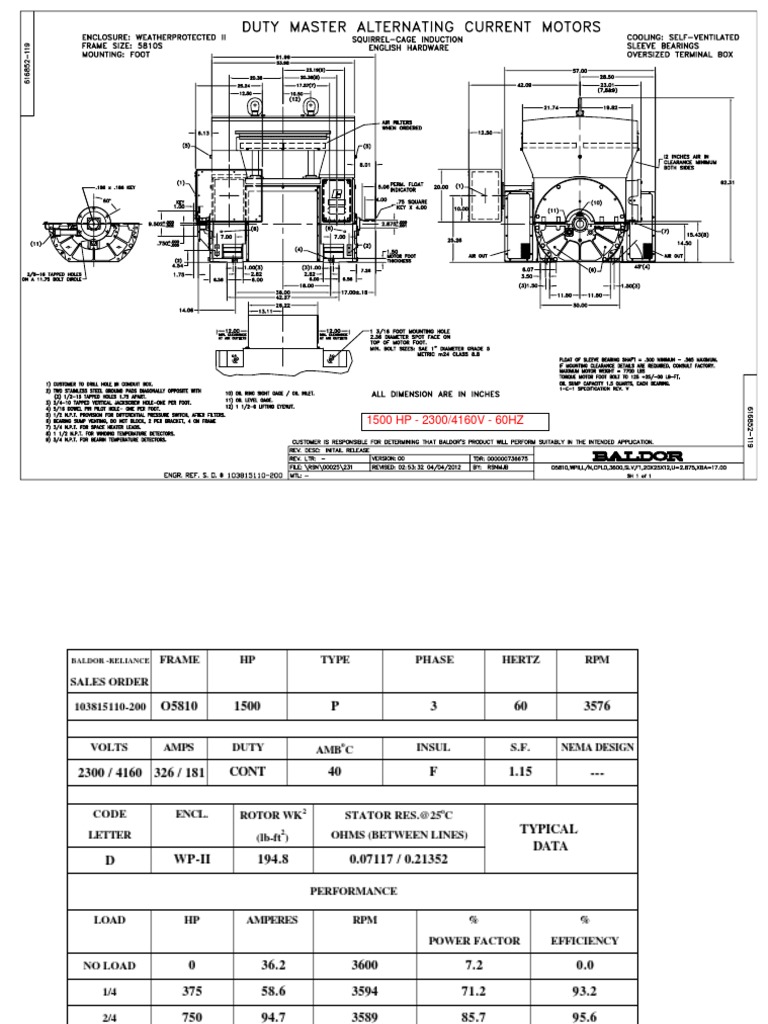 1500 HP Baldor Motor Specifications | PDF | Volt | Voltage
