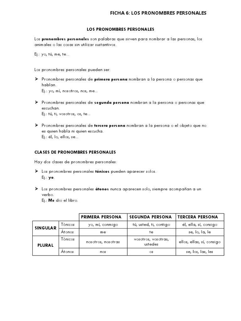Ejercicios de Pronombres Personales | PDF | Artes del Lenguaje y ...