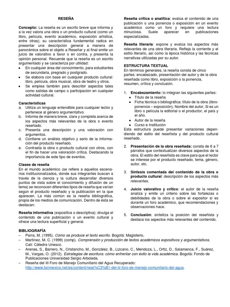 Estructura y Método de Reseña Crítica | PDF | Libros | Lectura (proceso)