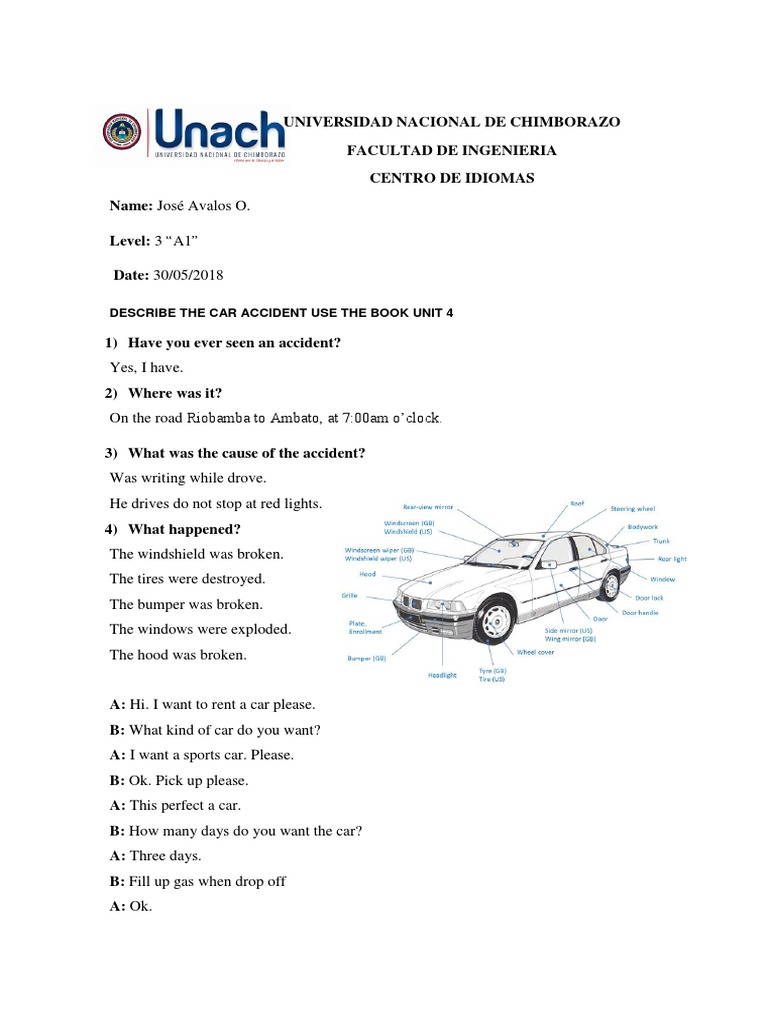 Car Accident Description Exercise | PDF | Motor Vehicle | Sports