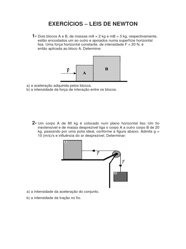 Exercícios Leis de Newton | Download grátis PDF | Massa | Leis do ...