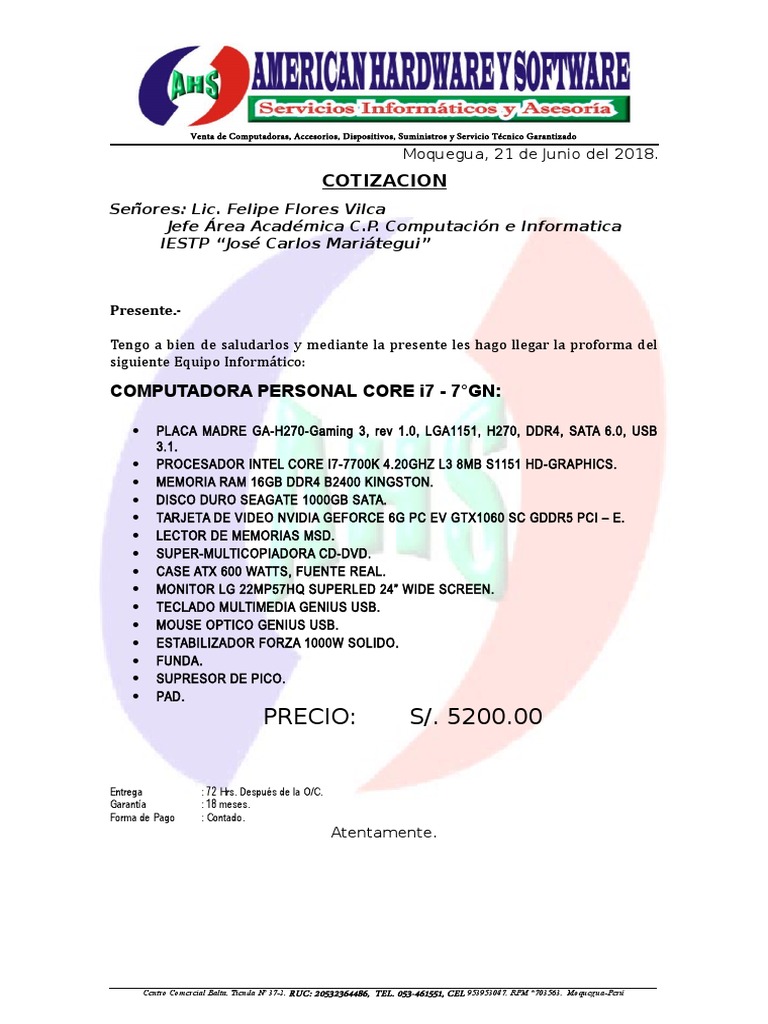 Cotizacion Core I7 PC | PDF | Hardware de la computadora | USB