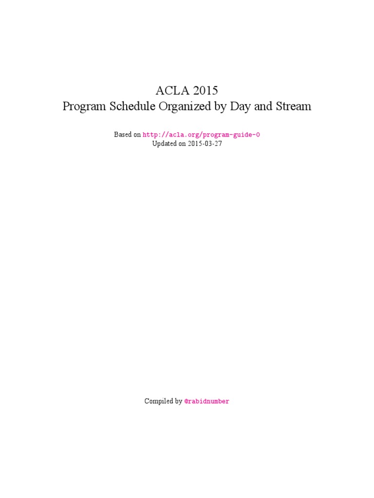 ACLA 2015 Program by Day PDF Poetry