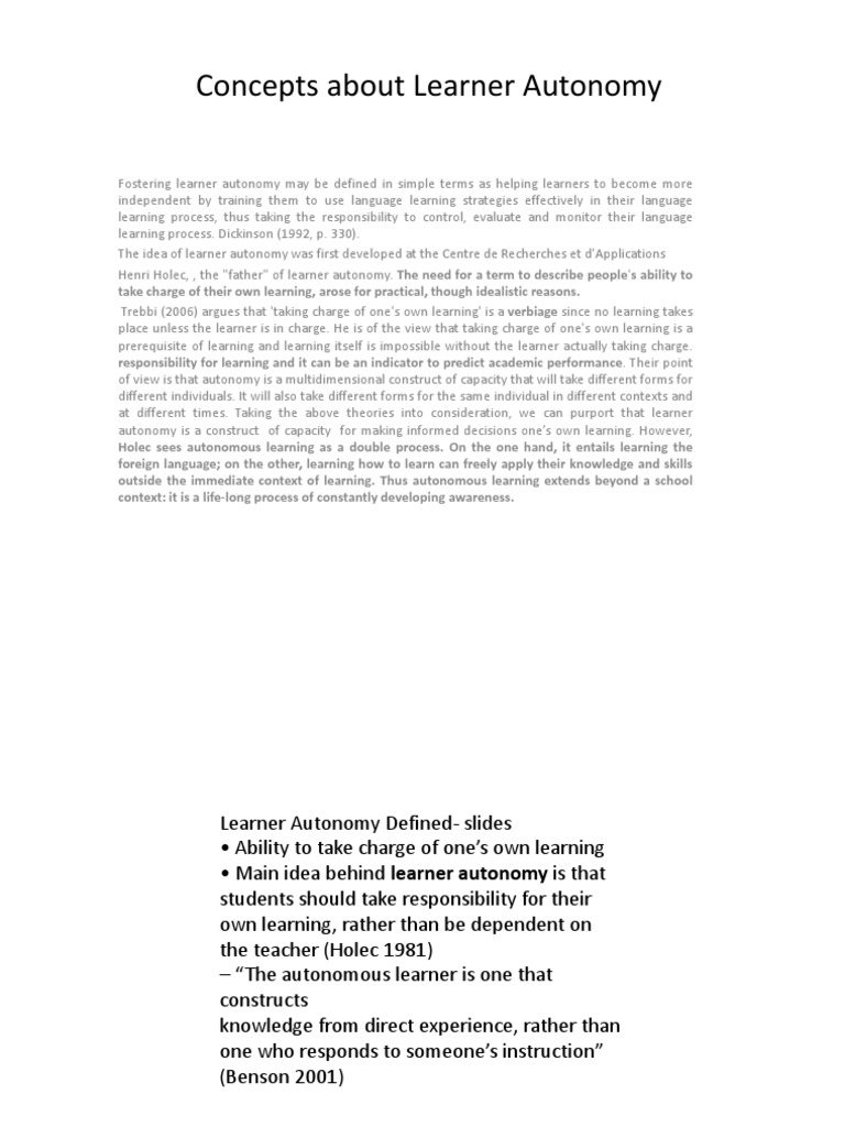 Understanding Learner Autonomy | PDF | Autonomy | Learning