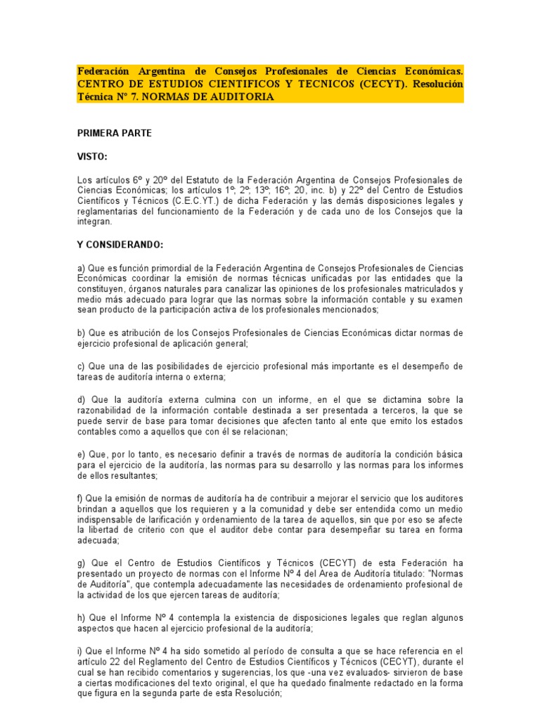 Normas de Auditoría RT 7 | PDF | Contralor | Auditoría