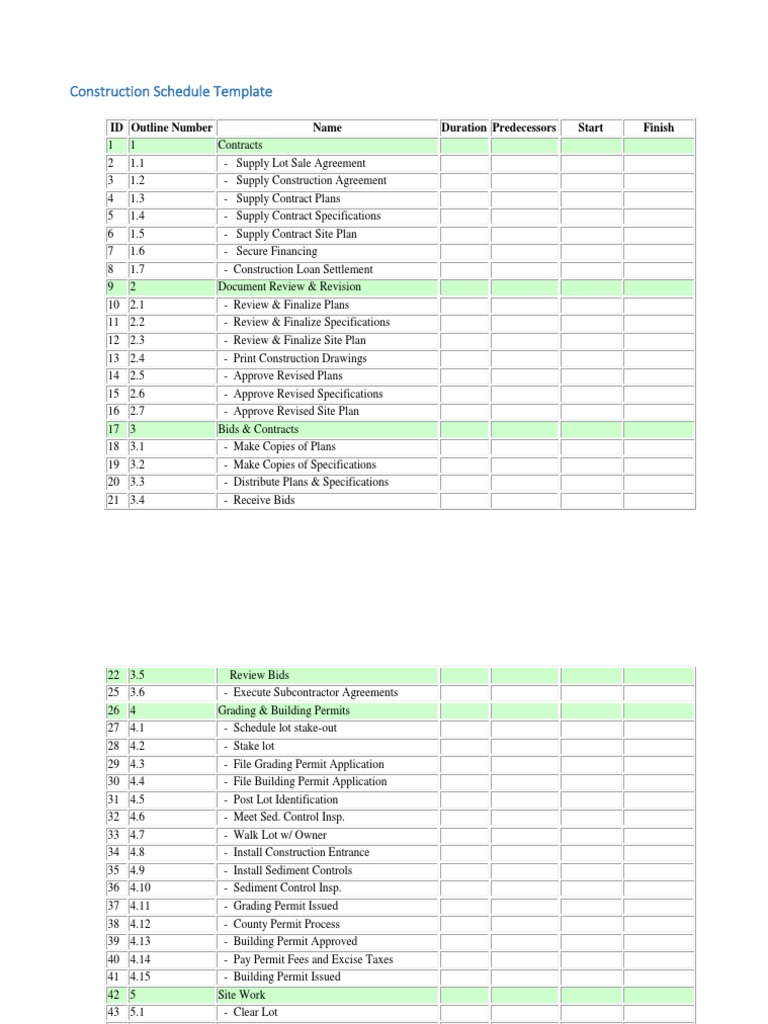 Construction Schedule Template Overview | PDF | Framing (Construction ...