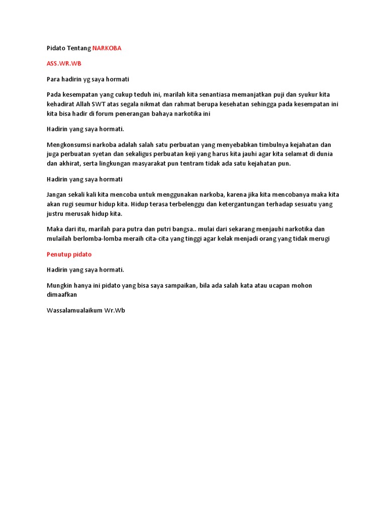 Pidato Tentang Narkoba