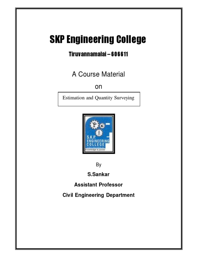 Estimation and Quantity Surveying Guide | PDF | Specification ...