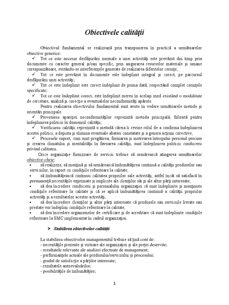Obiective Ale Calitatii  PDF
