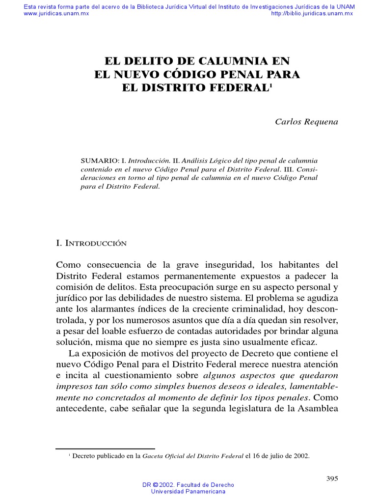 El Delito de Calumnia en El Nuevo Código Penal Para El Distrito Federal Derecho penal Difamación