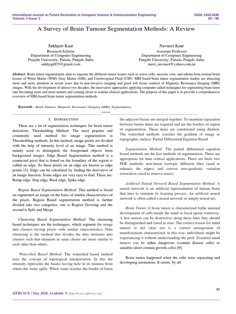 Brain Tumor Segmentation Techniques Review | PDF | Image Segmentation ...