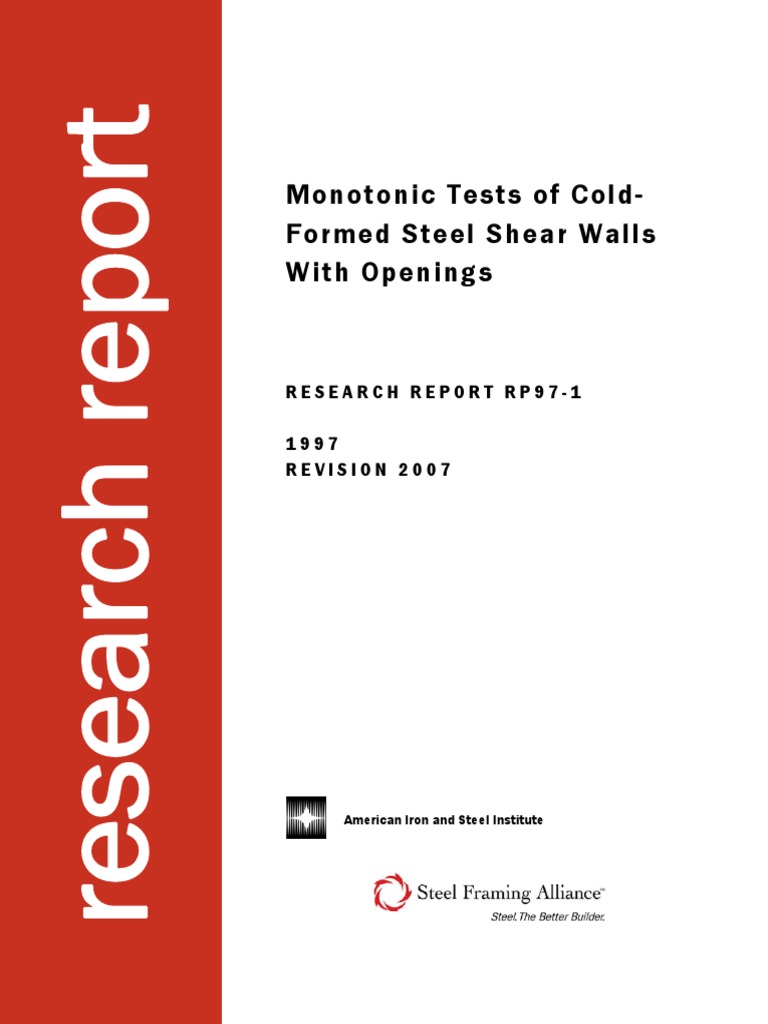 Monotonic Tests of Cold Formed Steel Shear Wall | PDF | Framing ...