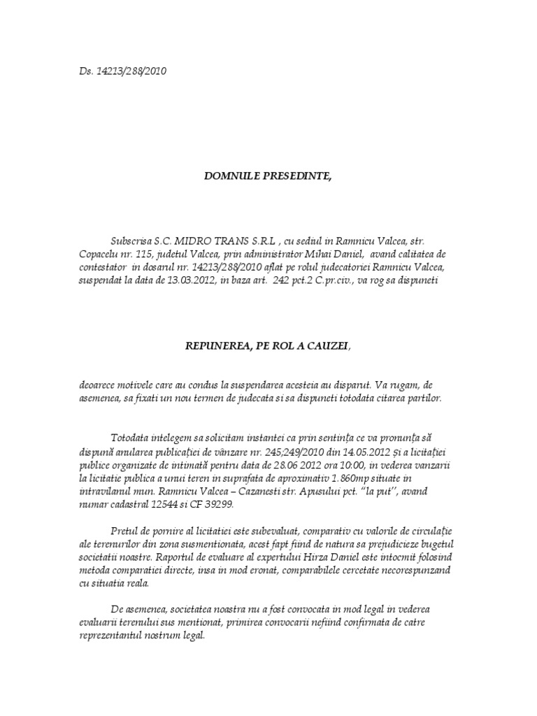 Cerere Repunere Pe Rol Midotrans Ii Doc