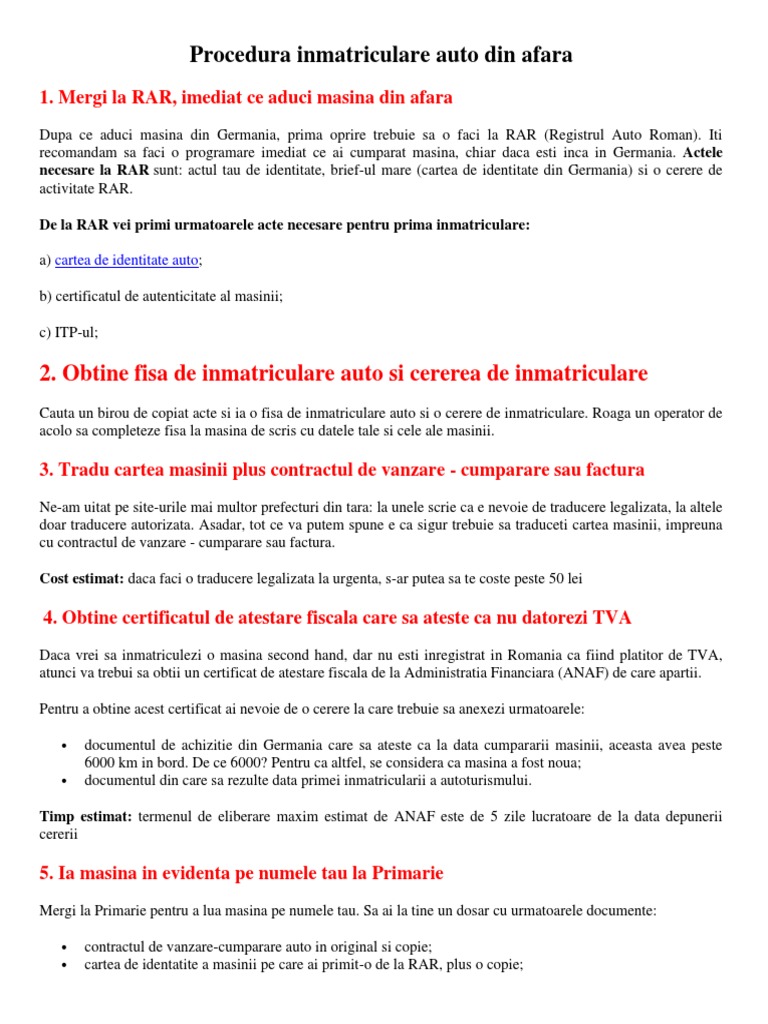 Acte Inmatriculare