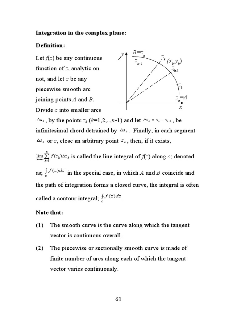 Integration in The Complex Plane Definition y B Z Z Z Z (X, y PDF Power Series Integral