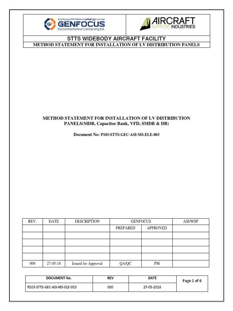 LV Panel Installation Method Statement | PDF | Electrical Connector ...