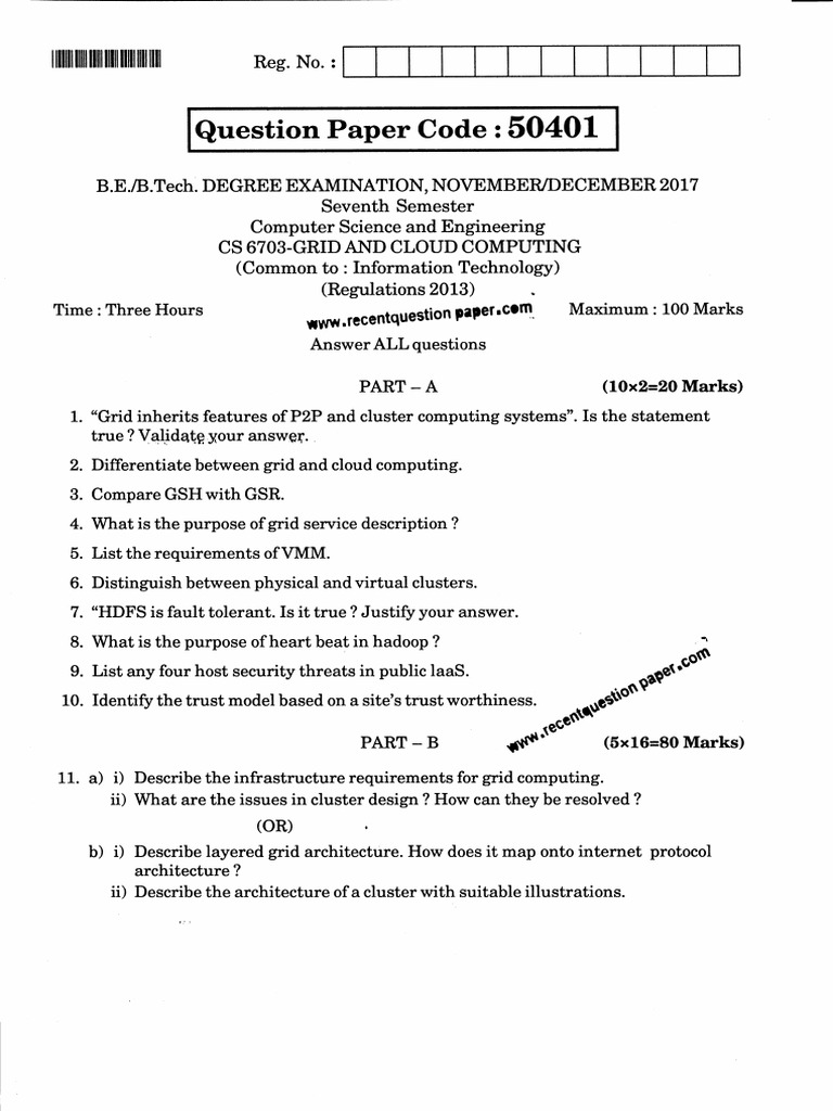 CS6703 Grid and Cloud Computing Question Paper Nov Dec 2017 PDF