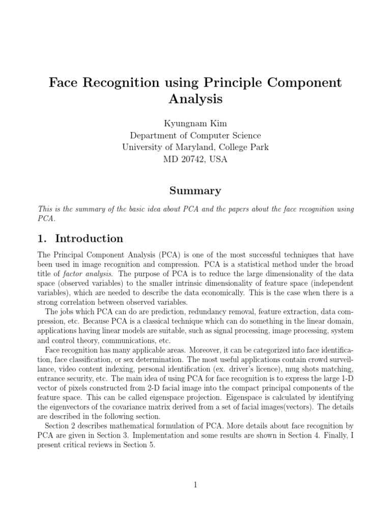 Face Recognition Using Principle Component Analysis | PDF | Teaching ...