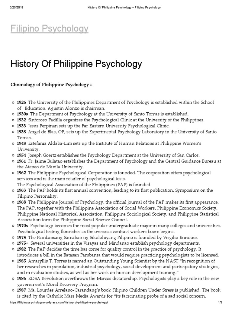 History of Philippine Psychology Filipino Psychology PDF