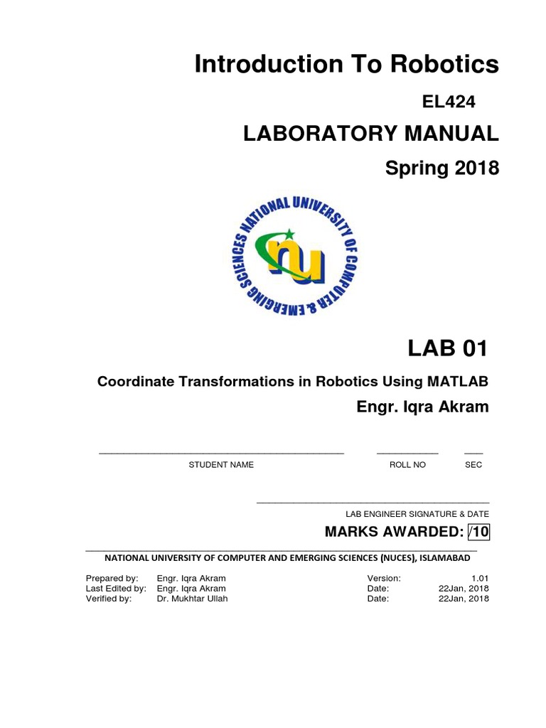 Lab+01-Itr (1) Intro To Robotics | PDF | Euclidean Vector ...