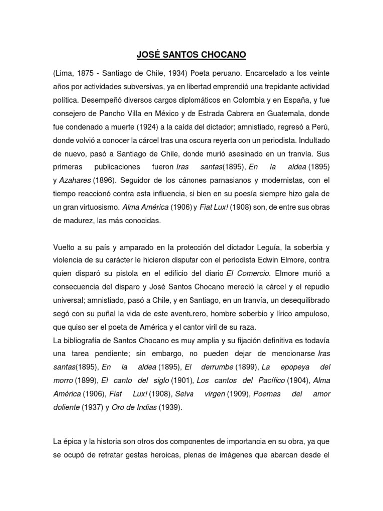 José Santos Chocano | PDF | Poesía