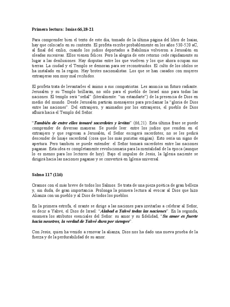 Introducción A Las Lecturas Del Domingo XXI PDF Yahvé Libro de Isaías