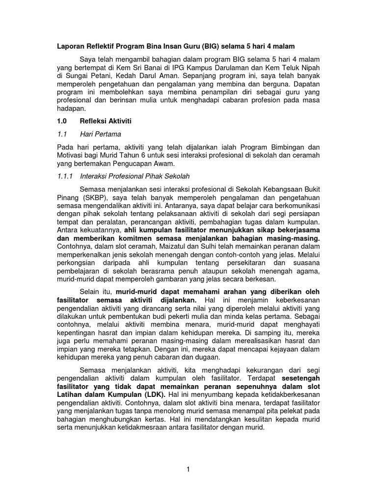 Laporan Reflektif Big Docx